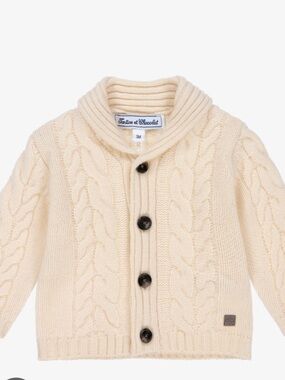 TARTINE ET CHOCOLAT Ivory Wool Knit Cardigan 6M